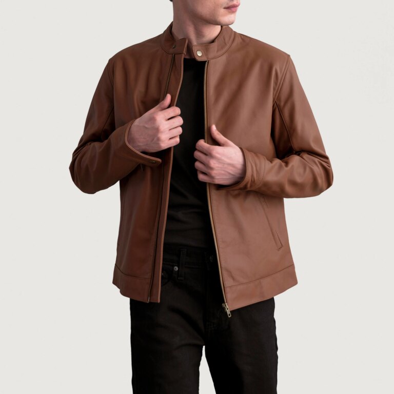 Mens Zen Matte Brown Leather Biker Jacket Open Front-4-1724074441858